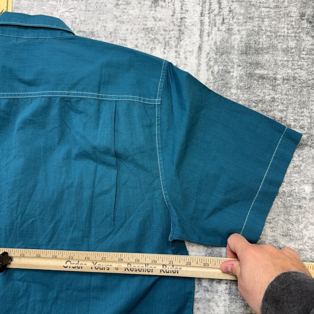 Tommy Bahama Shirt Mens Medium Dark Teal Blue Cotton Button Up Resort Travel - Picture 9 of 12